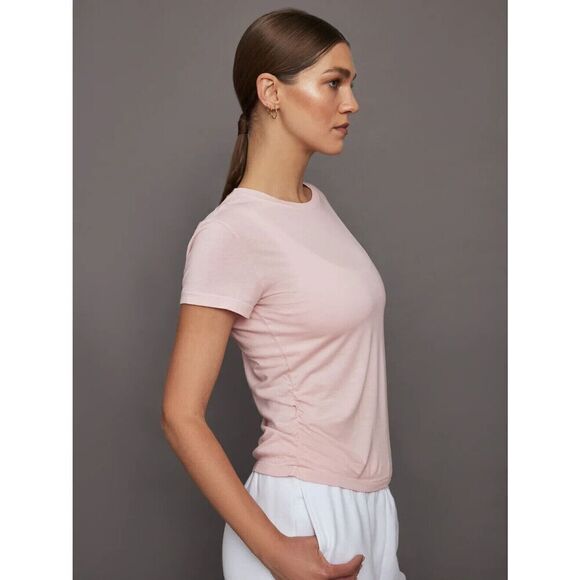 Carbon38 Tee-Shirt Womens Size Small Lotus Ruched Short Sleeve Crew Cotton Modal - Picture 1 of 11